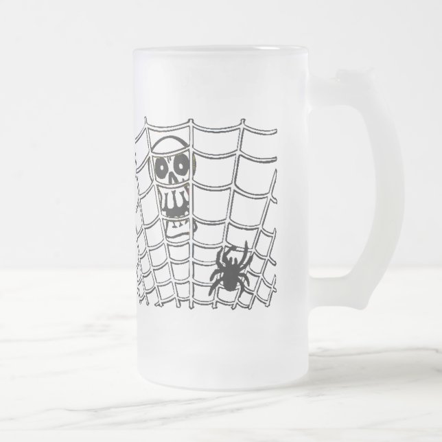 Taza De Cristal Esmerilado Araña en la Web con cráneo (Derecha)