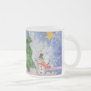 Taza De Cristal Esmerilado Árbol De Feliz Navidad Y Cuaderno De Snowman Escar