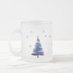 Taza De Cristal Esmerilado Árbol de invierno con trazos de pincel abstractos 