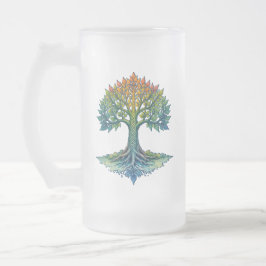 Taza De Cristal Esmerilado Árbol de la Vida Amanecer Cambiante