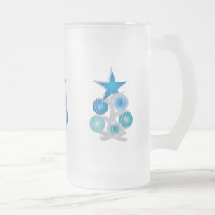 Taza De Cristal Esmerilado Árbol de Navidad azul