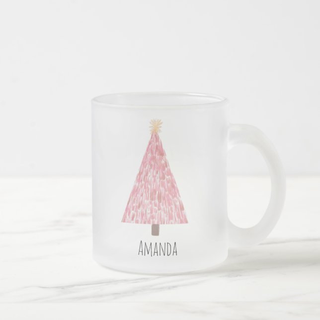 Taza De Cristal Esmerilado Árbol de navidad rosa moderno (Derecha)