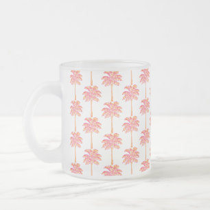 Taza De Cristal Esmerilado Árbol de palma rosa de Isla Tropical