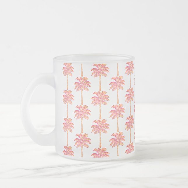 Taza De Cristal Esmerilado Árbol de palma rosa de Isla Tropical (Izquierda)