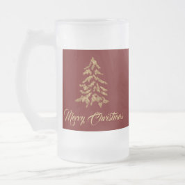 Taza De Cristal Esmerilado Árbol dorado de la navidad del borgoña rojo