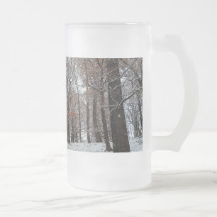Taza De Cristal Esmerilado Árboles, con hojas de naranja y nieve