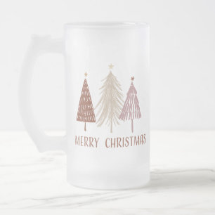 Taza De Cristal Esmerilado Árboles De Navidad Nevados Fiesta Elegante Festivo