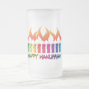 Taza De Cristal Esmerilado Arco iris Menorah de Jánuca