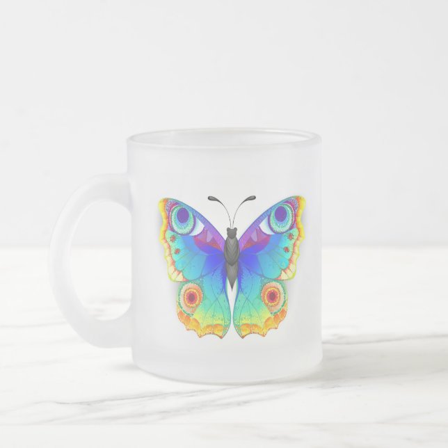 Taza De Cristal Esmerilado Arcoiris mariposa Peacock Eye (Izquierda)