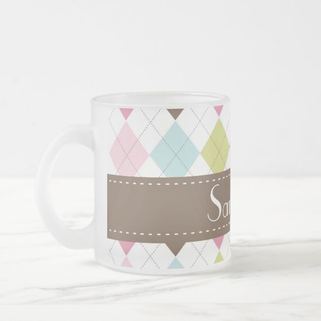 Taza De Cristal Esmerilado Argyle Diamond Stitch Frosted Glass Coffee Cup (Izquierda)