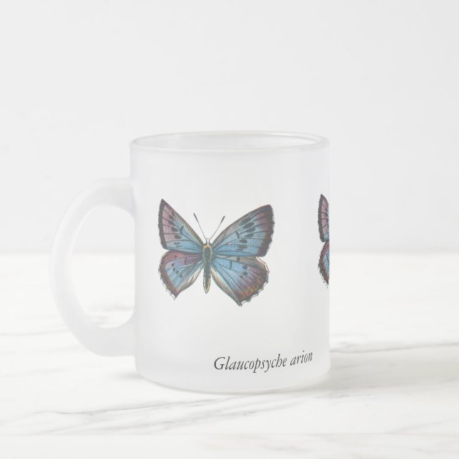 Taza De Cristal Esmerilado Arion Glaucopsyche - La mariposa azul grande (Izquierda)