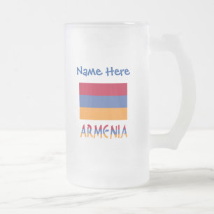 Taza De Cristal Esmerilado Armenia Bandera Armenia Azul Personalización 