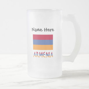 Taza De Cristal Esmerilado Armenia y bandera de Armenia personalizadas 