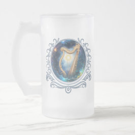 Taza De Cristal Esmerilado Arpa Celestial de los Cielos Llenos de Luna.