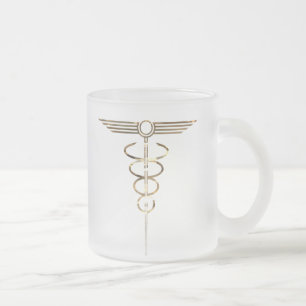 Taza De Cristal Esmerilado Art Deco Caduceus