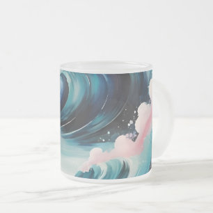 Taza De Cristal Esmerilado Arte abstracto con olas oceánicas