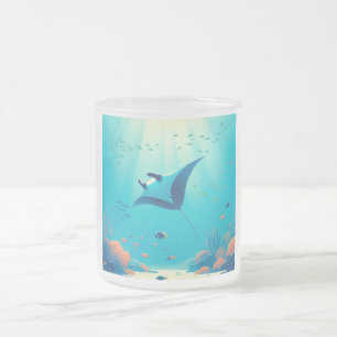 Taza De Cristal Esmerilado Arte costero clásico de manta raya