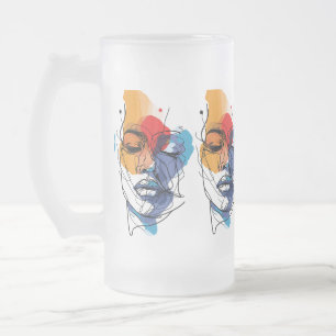 Taza De Cristal Esmerilado Arte de Cara de Línea Fluida Abstracta
