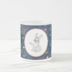 Taza De Cristal Esmerilado Arte de conejito lindo en patrón de azul marino