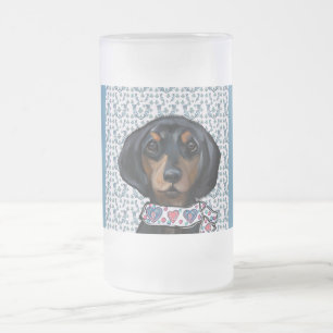 Taza De Cristal Esmerilado Arte de Dachshund de Navidad    