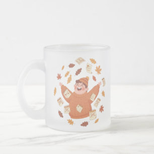 Taza De Cristal Esmerilado Arte de Hojas de Otoño Diseño Divertido de Otoño
