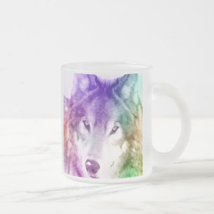 Taza De Cristal Esmerilado Arte de la mirada del lobo
