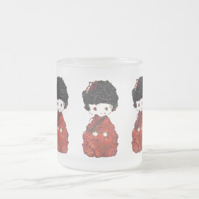 Taza De Cristal Esmerilado Arte de la muñeca de Kokeshi (Centro)