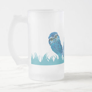 Taza De Cristal Esmerilado Arte de madriguera azul caprichoso y adorable del
