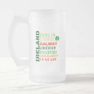 Taza De Cristal Esmerilado Arte de Metro de Ciudades Irlandesas