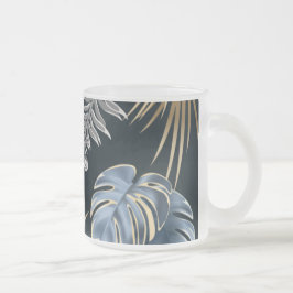 Taza De Cristal Esmerilado Arte de patrón de hojas de palma tropicales de oro