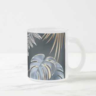 Taza De Cristal Esmerilado Arte de patrón de hojas de palma tropicales de oro