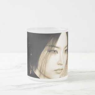 Taza De Cristal Esmerilado Arte de retrato de mujer asiática vintage