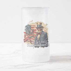 Taza De Cristal Esmerilado Arte del Día de la Independencia de Tío Sam sin re