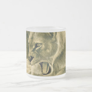 Taza De Cristal Esmerilado Arte dramático de safari de leonas en la naturalez