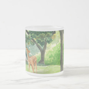 Taza De Cristal Esmerilado Arte en Acuarela de Ciervo en Bosque Tranquilo