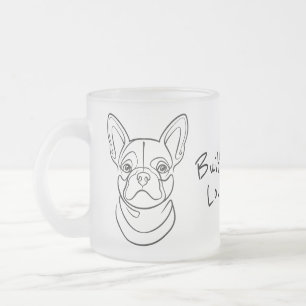 Taza De Cristal Esmerilado Arte lineal de Bulldog Francés. Construido pequeño