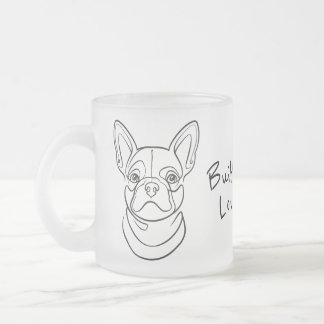 Taza De Cristal Esmerilado Arte lineal de Bulldog Francés. Construido pequeño