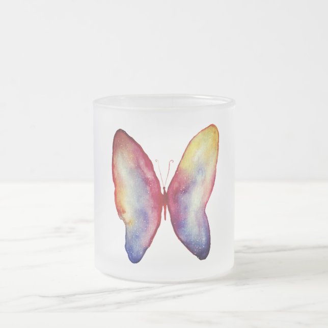 Taza De Cristal Esmerilado arte mariposa de verano tazón de café (Centro)