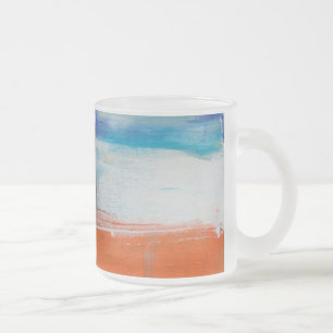 Taza De Cristal Esmerilado Arte Moderno Abstracto Azul y Naranja