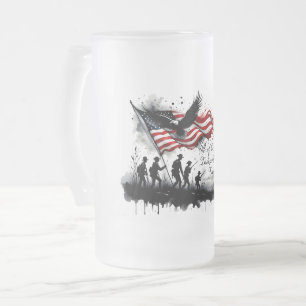 Taza De Cristal Esmerilado Arte Patriótico del 4 de Julio con Bandera y Solda