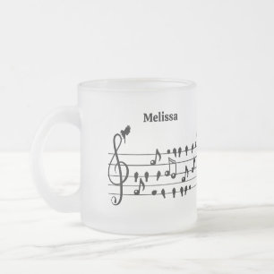 Taza De Cristal Esmerilado Arte personalizado de clave de sol de ave canora