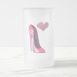 Taza De Cristal Esmerilado Arte rosado del corazón y del tacón alto del