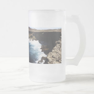 Taza De Cristal Esmerilado Aruba Océano Chocando Contra Las Rocas
