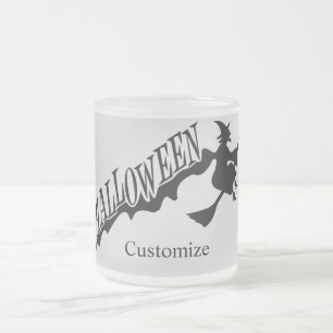 Taza De Cristal Esmerilado Asustada Witch Riding Broom Thunder_Cove Halloween