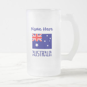 Taza De Cristal Esmerilado Australia Bandera Australiana Azul Personalizada 