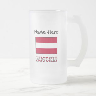 Taza De Cristal Esmerilado Austria y la bandera austriaca personalizada