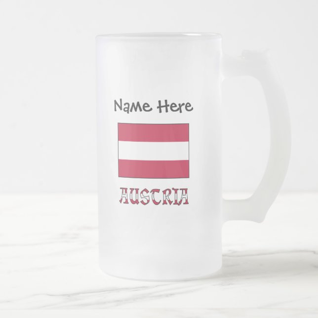 Taza De Cristal Esmerilado Austria y la bandera austriaca personalizada (Derecha)