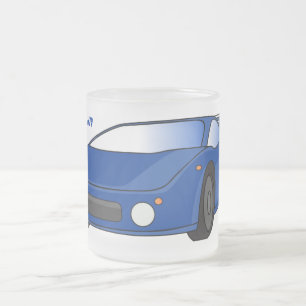 Taza De Cristal Esmerilado Autobús deportivo azul con ilustracion aéreo