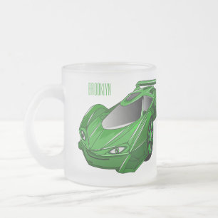 Taza De Cristal Esmerilado Autobús deportivo verde con ilustracion aéreo
