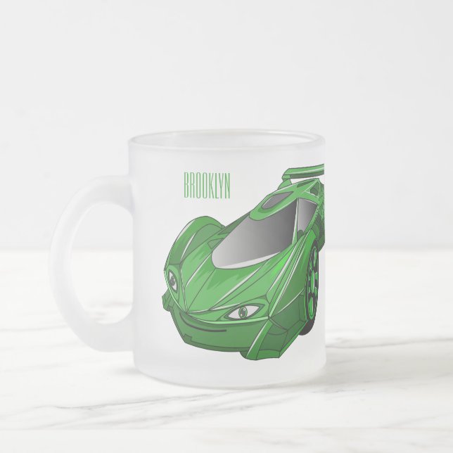 Taza De Cristal Esmerilado Autobús deportivo verde con ilustracion aéreo (Izquierda)